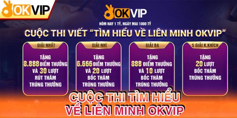 Cơ cấu giải thưởng trong cuộc thi viết về liên minh OKVIP